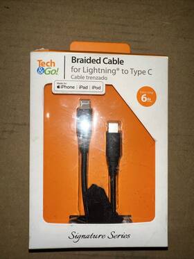 Tech & Go 826341046473 And 6 Ft. Braided Cable Lightning To Type-c In Black. F14