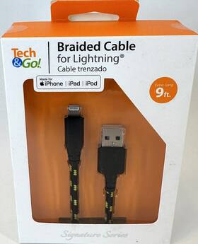 1236 Tech & Go 826341046558 And 9 Ft Braided Cable Usb To Lighting With Wrap In Black/ Yellow