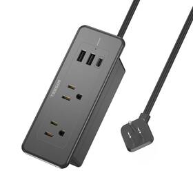 Ts-1023-c Tessan Recessed Power Strip Surge Protector 900j Ultra-thin Flat Plug 5ft Wi