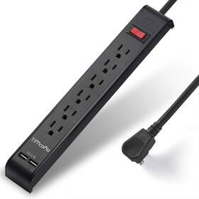 Mh-3612 Tiffcofio Power Strip Surge Protector With 6 Outlets And 2 Usb Ports 10 Feet Extension C