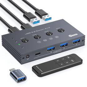 Tjus-03usb Tjcxele Usb 3.2 Switch Selector 4 Computers Share 1 Usbc And 3 Usba Devices 10gbps Po