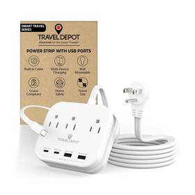 0003 Travel Depot 826341054263 Cruise Essentials Flat Plug Power Strip Durable 5 Ft Extension Cor... Fast Ship