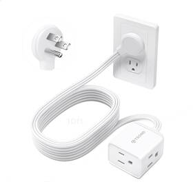 Td-ec-us01l Trond Flat Extension Cord 10ft - Left Angled Plug Power Strip 3 Grounde