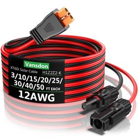 Sea232 Vansdon Solar To Xt60i Extension Cable 12awg 20ft Female Male Connector For