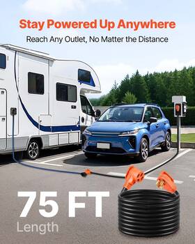 14-50r Vevor 197988145561 75 Ft 50a Rv Extension Cord Stw 6/3 8/1 Gauge Wire Nema 14-50p Etl