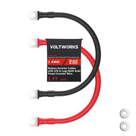 Voltworks 791300752262 2 Awg Gauge Red Black Pure Copper Battery Inverter Cables Solar Rv Car B