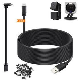 15m-30cm-micro-flat-cable-bk Weishan 50ft Power Cable For Wyze Cam V4 Pan V3 Og Black