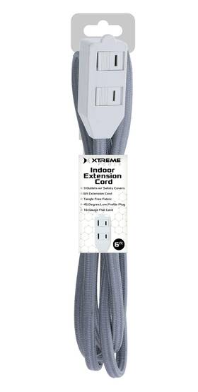 Xws81003gy Xtreme Digital Lifestyle Accessories Power Indoor Extension 6 Ft With Deco Style Flat Fabric Cord Grey