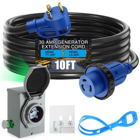 E257089 Xuhal 10 Ft 30 Amp Generator Rv Extension Cord And Pre-drilled Power Inlet Bo