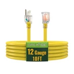 Greatide Outdoor Extension Cord With Lighted End, 12 Gauge 10 Foot, Yellow. Fixed Price $24.85.