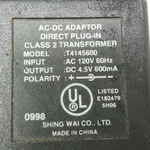 Shing Wai Ac-dc Adaptor Direct Plug-in Class 2 Transformer T4145600 Output 4.5VD. Fixed Price $16.39.