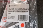 New, Monoprice, 5308, Power Cord Splitter Sjt 16/3 16AWG 14INCH Blk. Fixed Price $5.00.