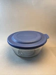 Anchor Hocking Ovenware 1056 Clear Glass Qt. Mixing Bowl With Blue Lid Usa. Fixed Price $11.00.
