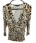 Cable & Gauge Leopard Print Long Sleeve Neck Ruched Knot Wrap Top Sz Small. Fixed Price $19.20.