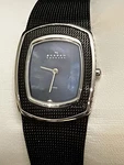 Skagen Denmark Studded Bezel Mother Of Pearl Dial Women's Watch Black Mesh Strap. Fixed Price $62.00.