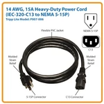 Eaton 6FT Standard 14 Awg Power Cable 5-15P Iec C13. Fixed Price $21.59.