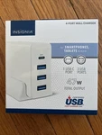 Insignia- 47W 4-PORT Wall Charger With 1 Usb-c & 3 PORTS/4FT Power Cable. Fixed Price $24.99.