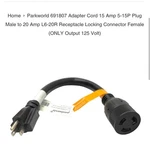 Parkworld 691807 Adapter Cord Amp 5-1 5P Plug Male L6-20R Receptacle. Fixed Price $15.00.