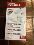Hyper Tough 3-PIECE Power Strip Set, 4/6/3-OUTLETS, 1.5FT Cord, White, Grounded. Fixed Price $5.00.