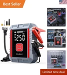 8000A Jump Starter With Air Compressor, 26800MAH Car Battery X6. Fixed Price $79.08.
