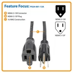 Tripp Lite P024-001-13A 1FT Power Cord Extension Cable 5-15P To 5-15R 16AWG. Fixed Price $8.99.