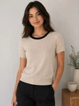 Brooks Brothers 100% Merino Wool Short Sleeve Sweater Beige Black Trim Size. Fixed Price $39.99.