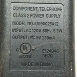 Component Telephone U090025A12 Class Power Supply Output 9VAC 250MA. Fixed Price $13.62.