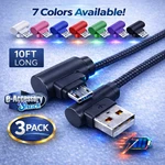 3 Pack 10FT 90 Right Degree Angle Fast Charge Micro Usb Cable Power Cord Sync. Fixed Price $12.79.
