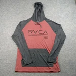 Rvca Hoodie Mens Medium Red Gray Raglan Long Sleeve Lightweight Pullover Va Logo. Fixed Price $12.50.