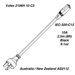 Power Cord 10A/250V Australian Plug 2.5M (8FT) Black, Volex 2106H C3. Fixed Price $5.10.