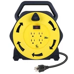 T-joan Retractable Extension Reel With Ft Power Cord,hand 25, Yellow. Fixed Price $44.99.