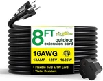 8 Ft Heavy Duty Black Power Extension Cord 16 3 Sjtw Molded Plug Outdoor Use. Fixed Price $16.69.
