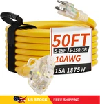 Plugsaf 50 Ft 10 Gauge Outdoor Extension Cord With Multiple Outlets Light. Fixed Price $82.76.