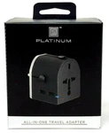 Platinum All-in-one Travel Adapter With Usb Ports 100-240V Black. Fixed Price $19.99.