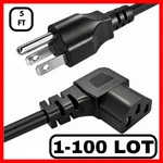 Lot Of 1-100 Universal 5FT Right Angle Power Cord Iec C13 Nema 5-15P Tv Pc Cable. Fixed Price $119.99.
