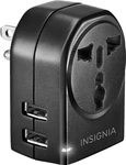 Insignia- Grounded Travel Adapter With 2 Usb Ports Black. Fixed Price $9.99.