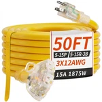 Plugsaf 50 Ft 12/3 Gauge Outdoor Extension Cord With Multiple Outlets Light I.... Fixed Price $101.99.