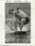 1992 Press Photo Kerry Morris Rides Skim Board Near Levee, Lake Ponchartrain. Fixed Price $24.99.